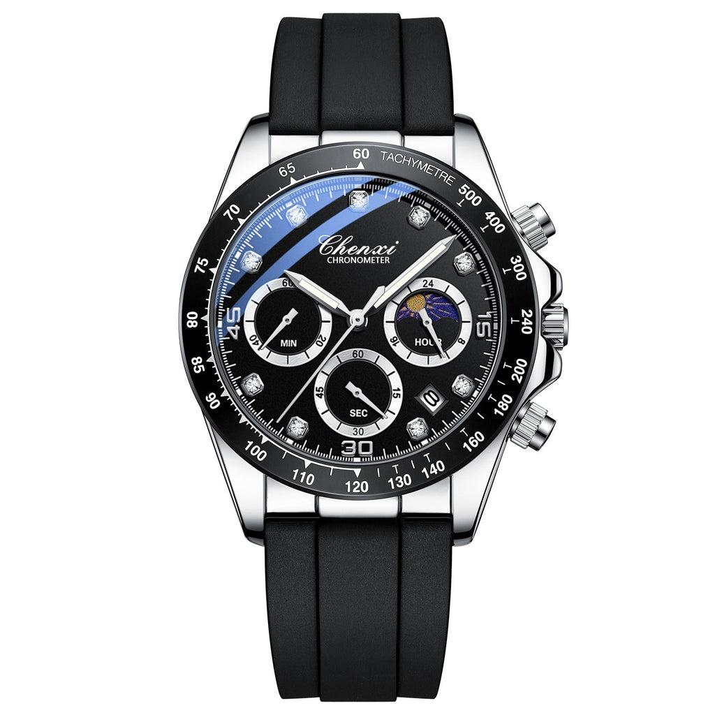 Men's Multi-functional Silicone Band Watch with Three Eyes