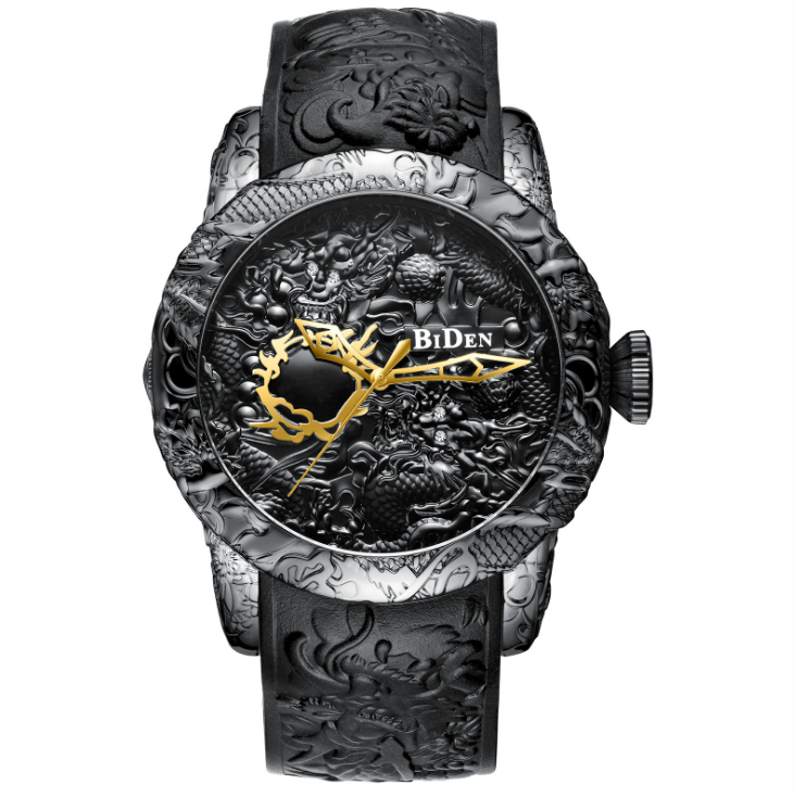 Quartz Men's Watch with Large Dial and Rubber Strap