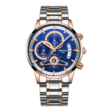 Men's Solid Steel Band Watch with Luminous Quartz Dial