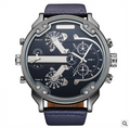 Men's Quartz Leather Strap Watch - Trendy Large Dial