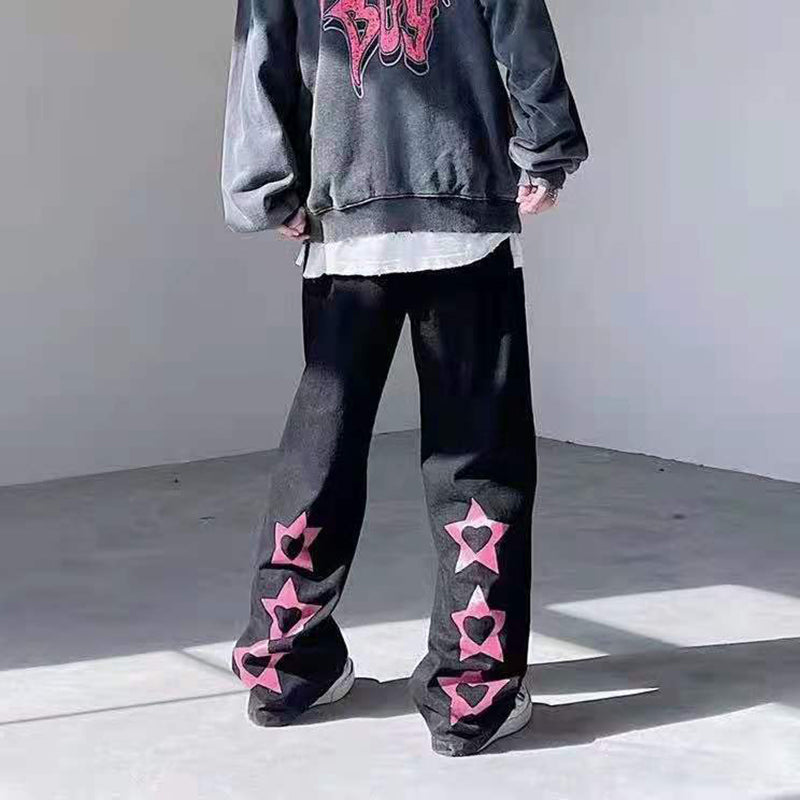 Men's Retro Embroidered Wide Leg Street Jeans