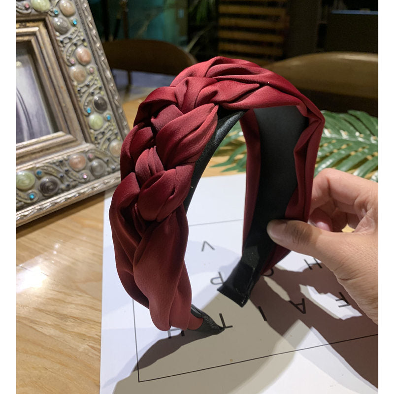 Korean Style Solid Color Braided Wide Headband for Women