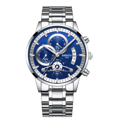 Men's Solid Steel Band Watch with Luminous Quartz Dial