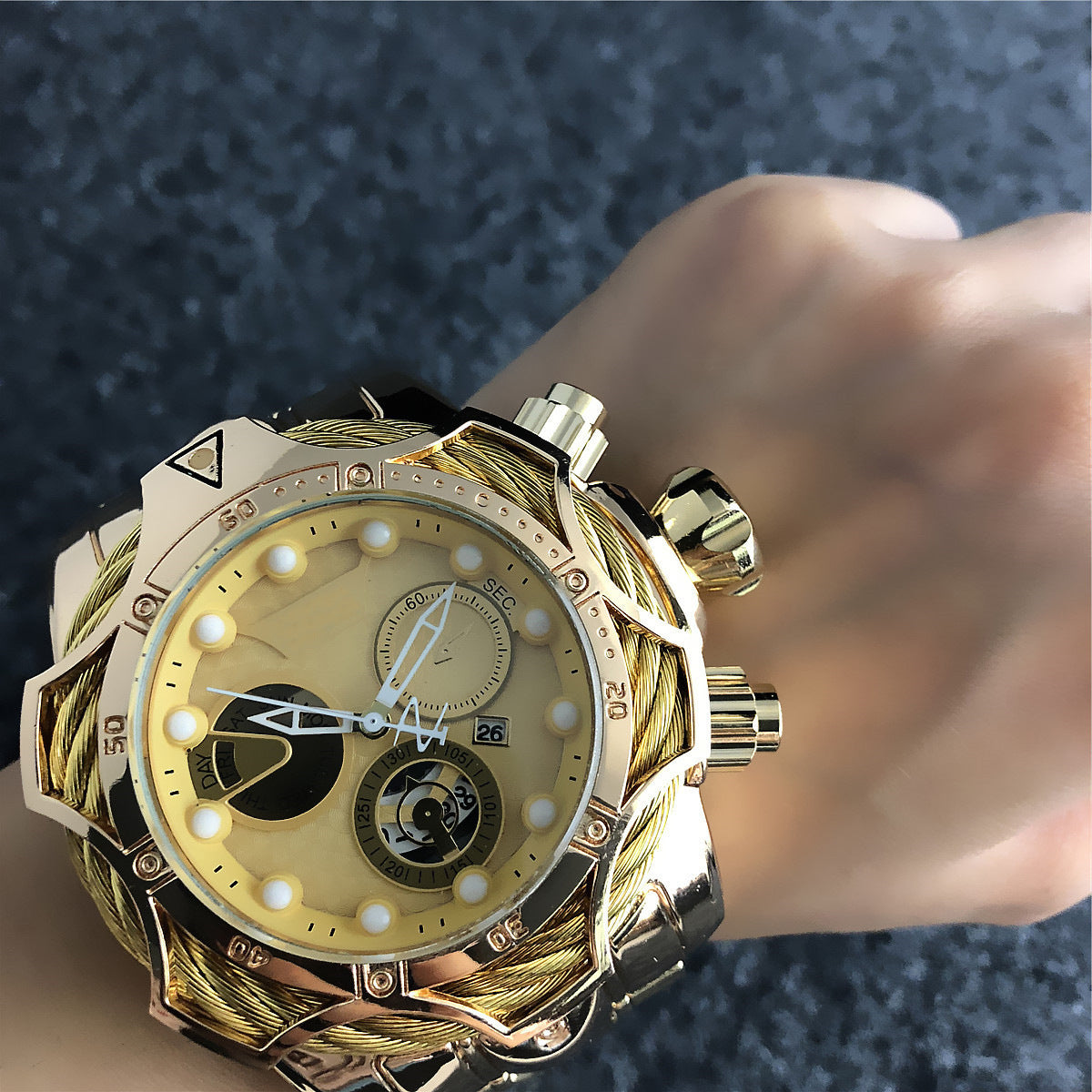 Large Dial Steel Band Quartz Watch, Silicone Option
