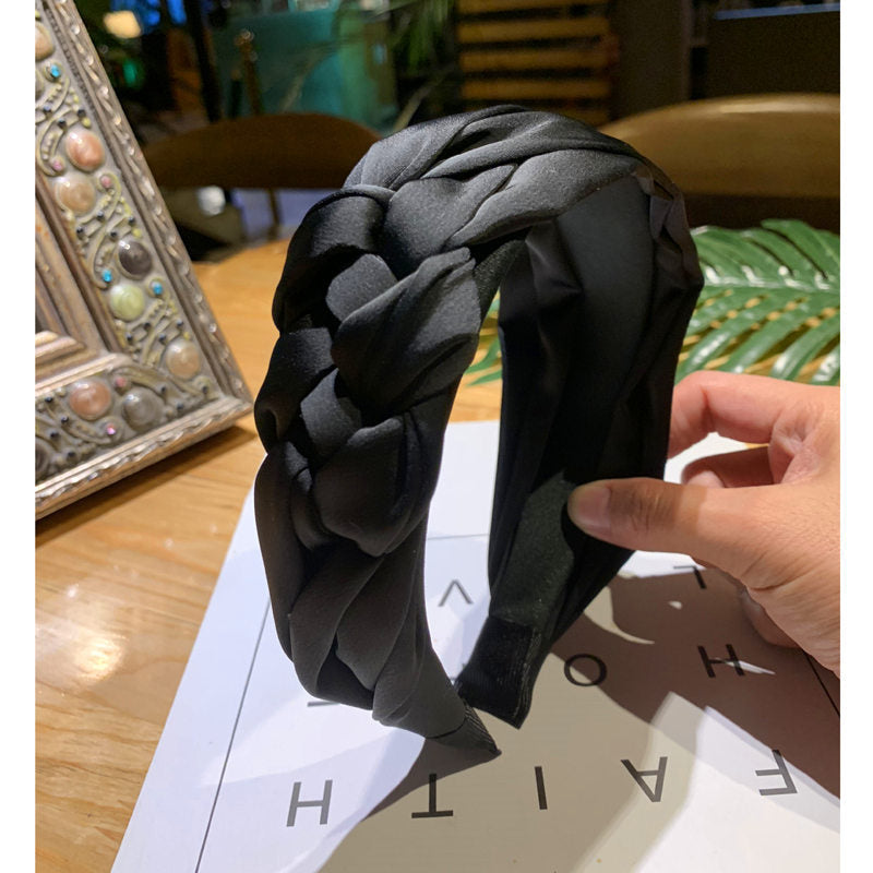 Korean Style Solid Color Braided Wide Headband for Women