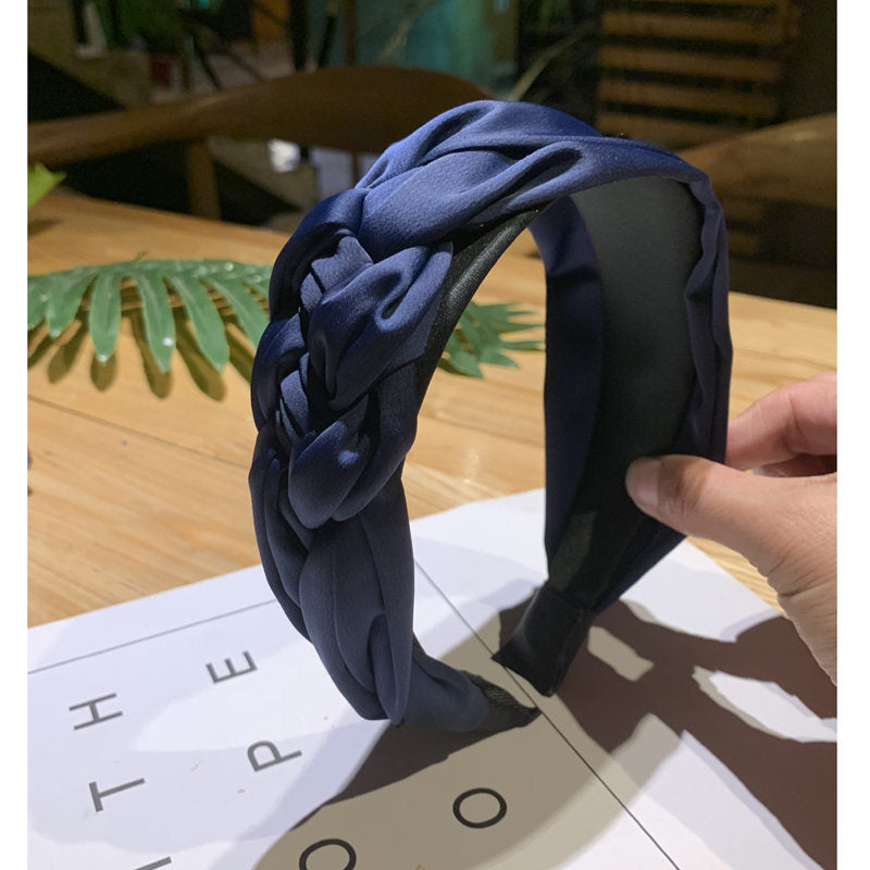 Korean Style Solid Color Braided Wide Headband for Women