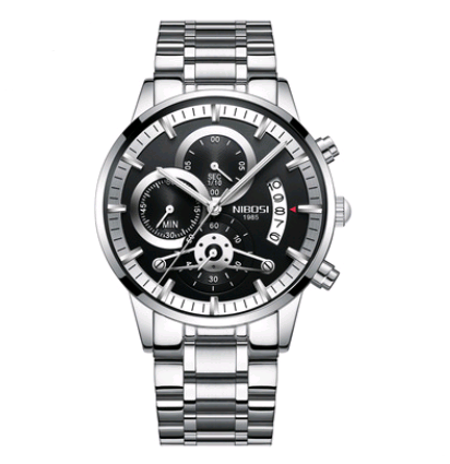 Men's Solid Steel Band Watch with Luminous Quartz Dial