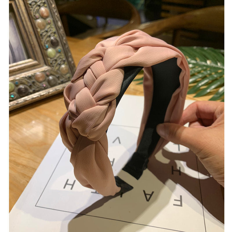 Korean Style Solid Color Braided Wide Headband for Women
