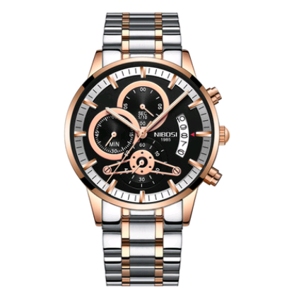 Men's Solid Steel Band Watch with Luminous Quartz Dial