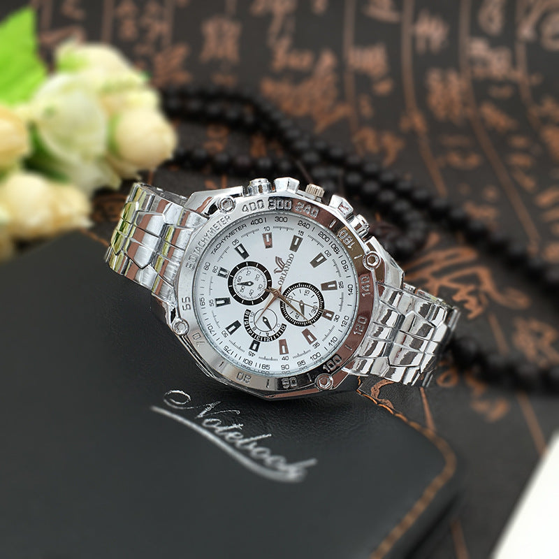 Men's Quartz Watch with Blue Dial and Steel Band