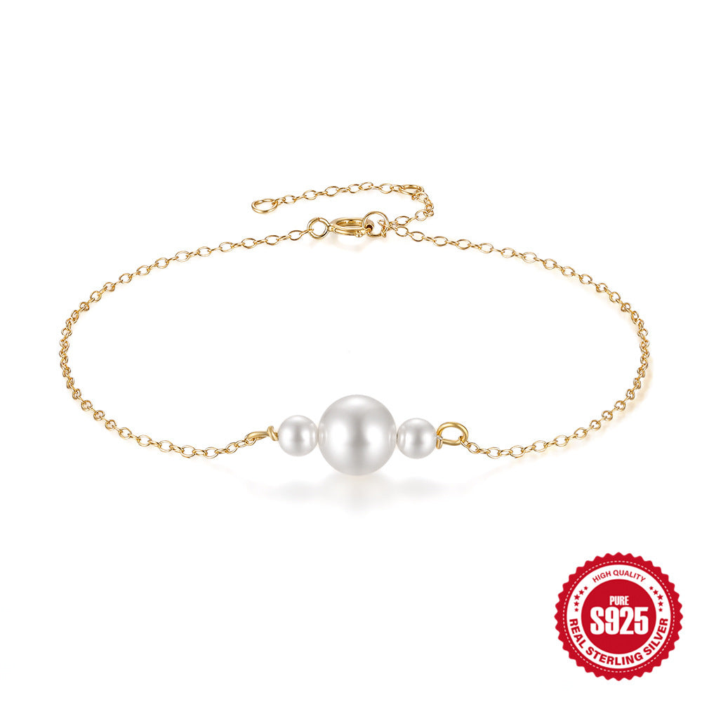 S925 Sterling Silver Vintage Pearl Bracelet