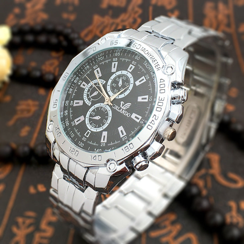 Men's Quartz Watch with Blue Dial and Steel Band