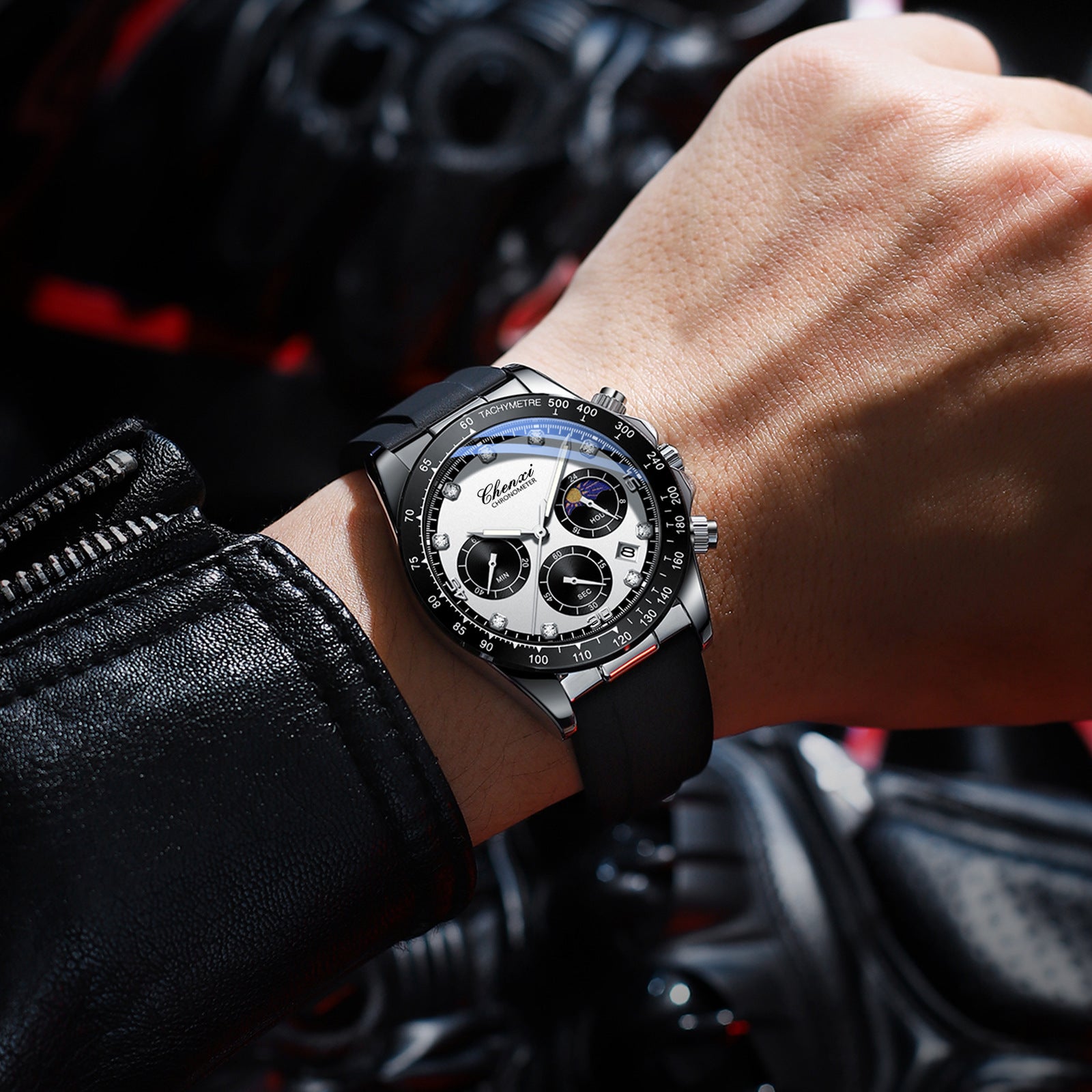 Men's Multi-functional Silicone Band Watch with Three Eyes