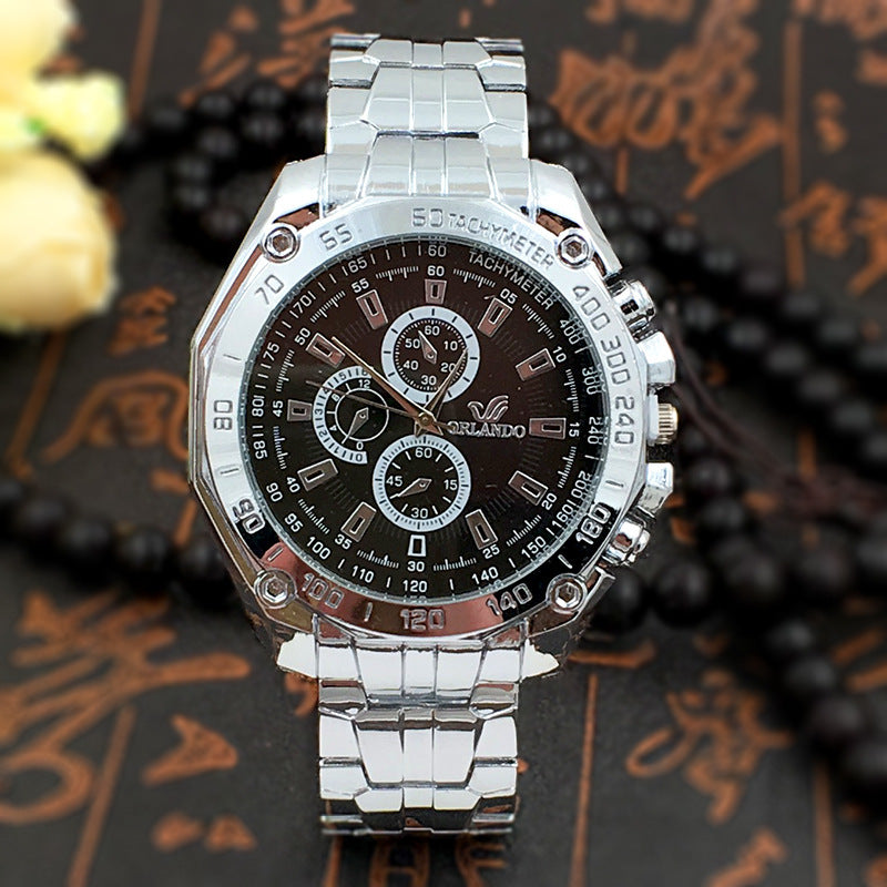 Men's Quartz Watch with Blue Dial and Steel Band