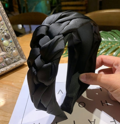 Korean Style Solid Color Braided Wide Headband for Women