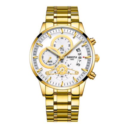 Men's Solid Steel Band Watch with Luminous Quartz Dial