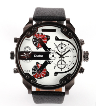 Men's Quartz Leather Strap Watch - Trendy Large Dial