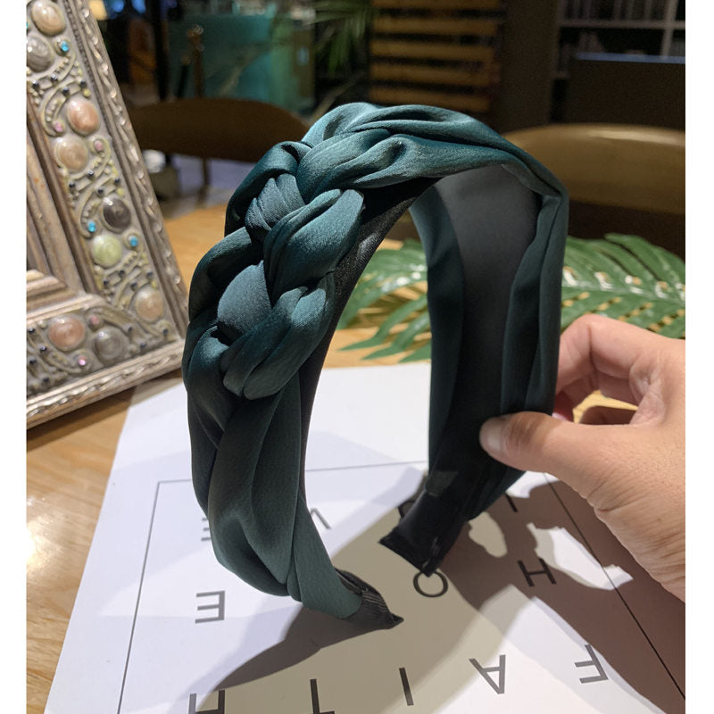 Korean Style Solid Color Braided Wide Headband for Women