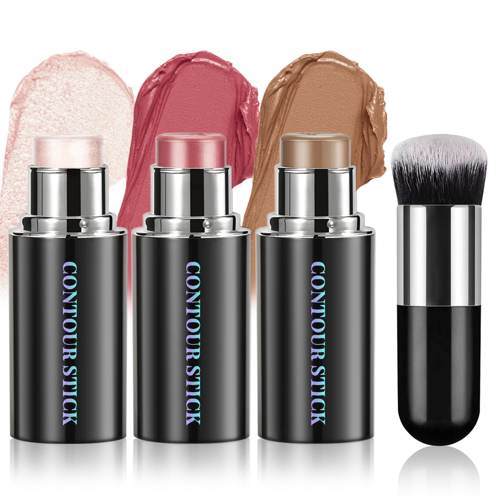 HOSAILY Face Contour Stick Set Highlighter Stick & Bronzer Stick & Cream Blush Stick for Cheek Lip Tint Long Lasting Blendable Lightweight Smooth Sculpted Face Stick Natural Dewy Makeup for All Skin