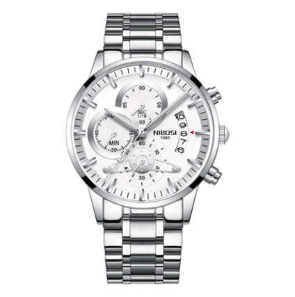 Men's Solid Steel Band Watch with Luminous Quartz Dial