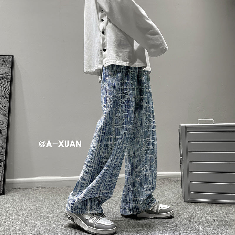 Embroidered Wide Leg Hip-Hop Jeans for Men