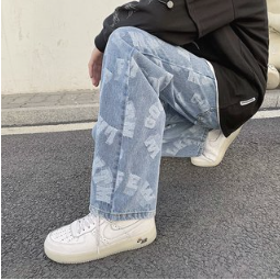 Men's Hip Hop Wide Leg Skateboard Jeans Trousers