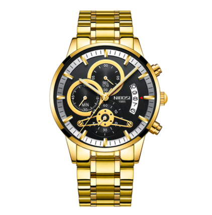 Men's Solid Steel Band Watch with Luminous Quartz Dial