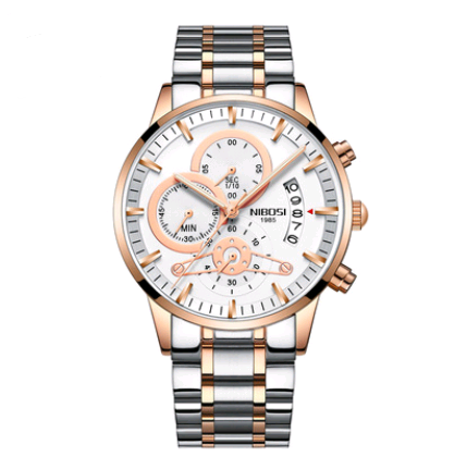 Men's Solid Steel Band Watch with Luminous Quartz Dial