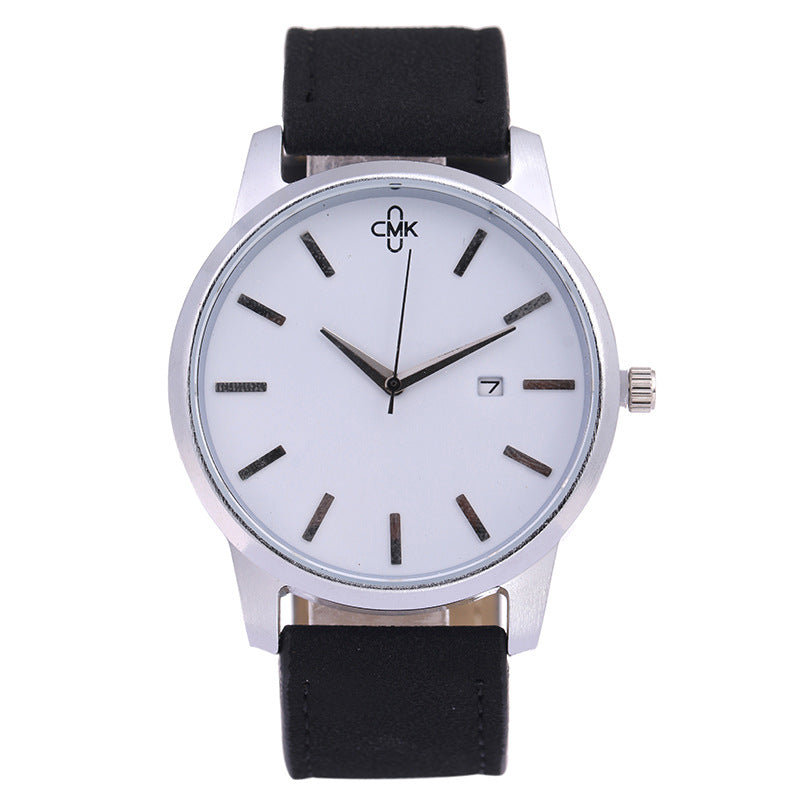 Large Dial Calendar Quartz Watch with Leather Strap