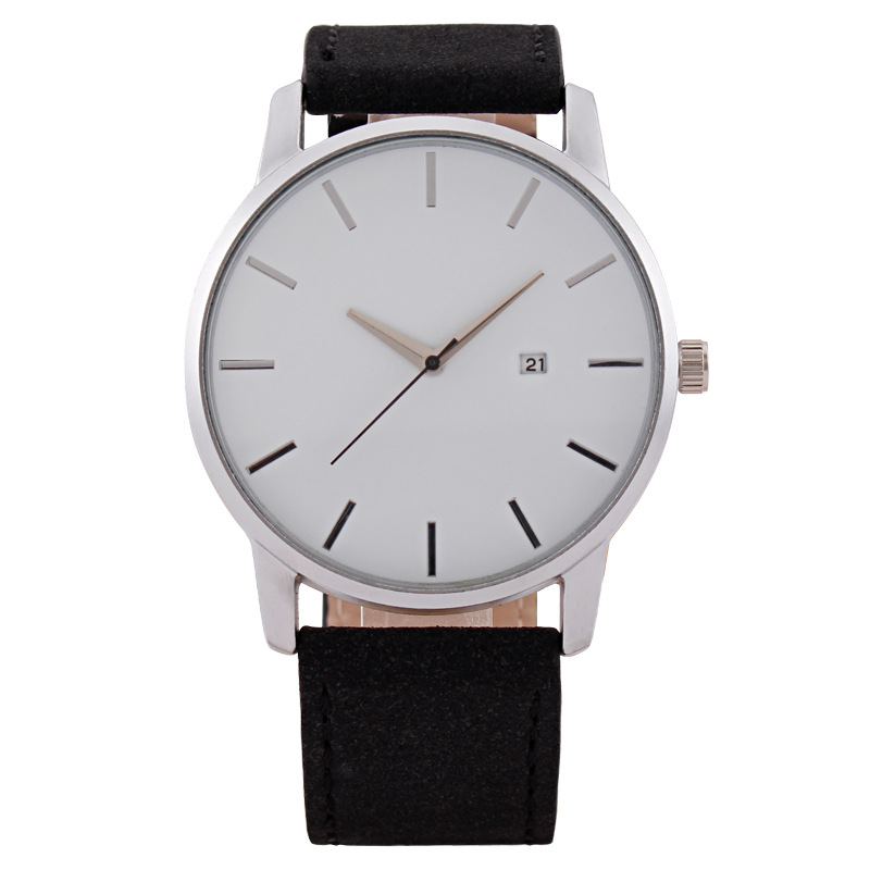 Large Dial Calendar Quartz Watch with Leather Strap