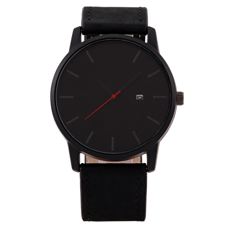 Large Dial Calendar Quartz Watch with Leather Strap