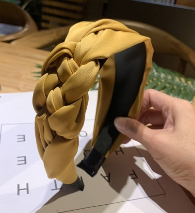Korean Style Solid Color Braided Wide Headband for Women