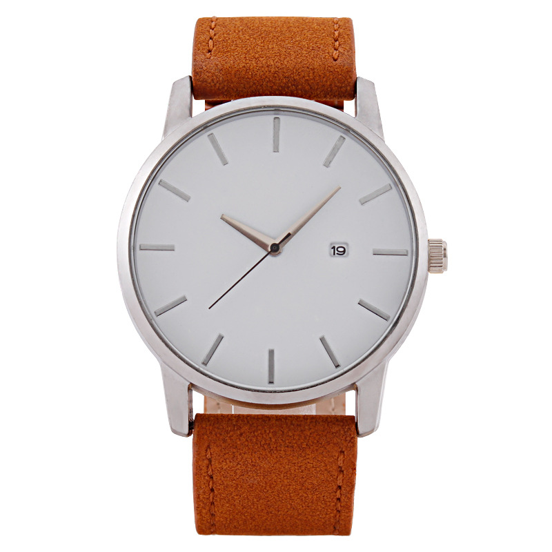 Large Dial Calendar Quartz Watch with Leather Strap