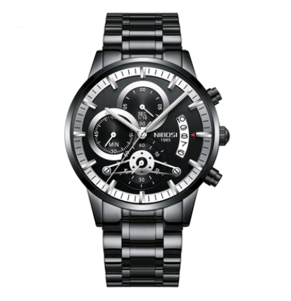 Men's Solid Steel Band Watch with Luminous Quartz Dial