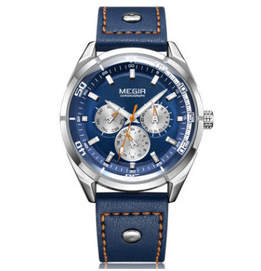 Men's Leather Quartz Watch with Large Dial