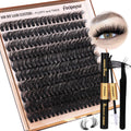 Focipeysa Eyelash Extension Kit 200pcs 80D Mink Fur False Eyelashes 10-18mm DIY Lash Clusters Matte Black Vegan Cruelty Free Includes Lash Bond & Remover Tweezers
