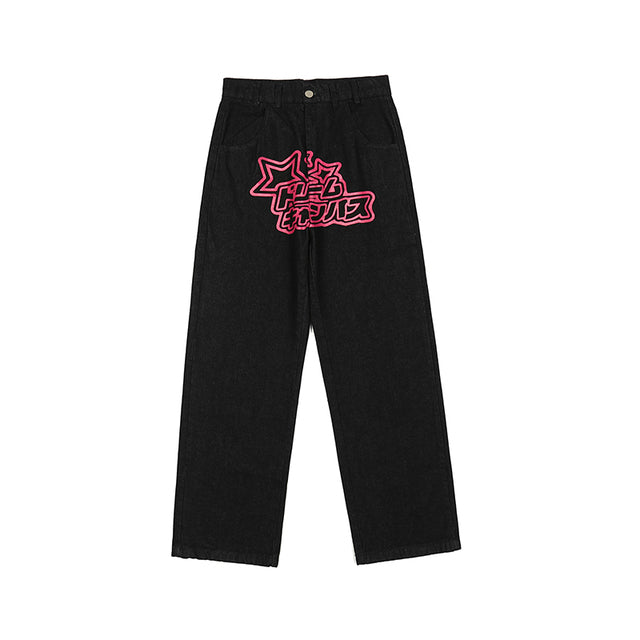 Men's Retro Embroidered Wide Leg Street Jeans