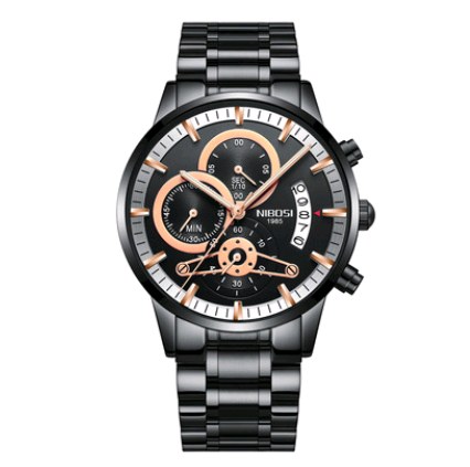 Men's Solid Steel Band Watch with Luminous Quartz Dial