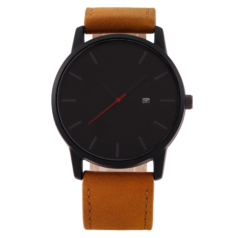 Large Dial Calendar Quartz Watch with Leather Strap